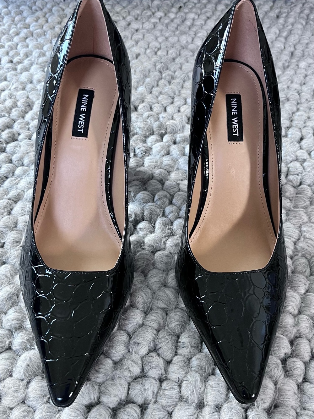 Nine West Black Patent Croc Pointed Toe Pumps